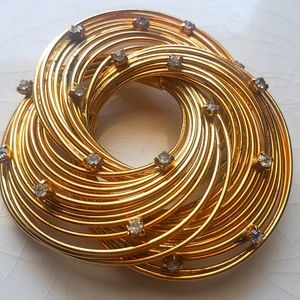 Cosmic mid century modern wired wrapped rhinestone studded brooch